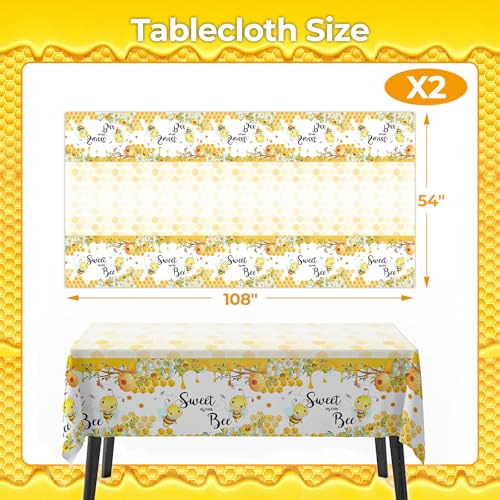 Bee Theme Party Tablecloth 2 Pack, 54 x 108 Inch Waterproof Tablecloth for Party Decor, Disposable Plastic Rectangular Table Cover for Parties and Celebrations, Table Cloth for Holiday Dinner - color: Bee