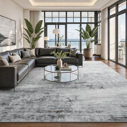 Toneed Washable 6x9 Grey Area Rug with Non-Slip Backing for Living Room - color: Light Neutral Gray, size: 6' x 9' (Rectangular)