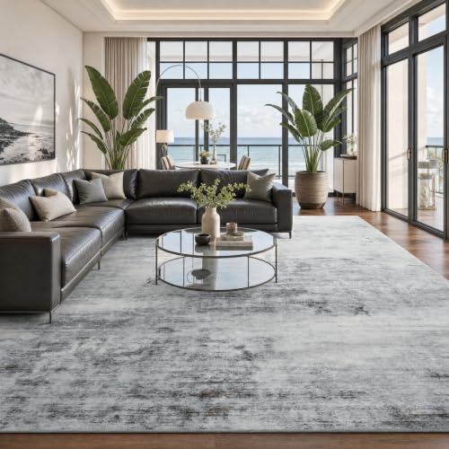 Toneed Washable 8x10 Grey Area Rug with Non-Slip Backing for Living Room - color: Light Neutral Gray, size: 8' x 10' (Rectangular)