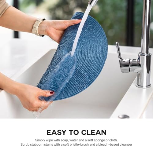 Baroyal Round Placemats Set of 8 Plastic Woven Placemats Washable Wipeable Table Mats for Dining Table Heat Resistant Non-Slip Circle Place Mats (Royal Blue) - color: Royal Blue