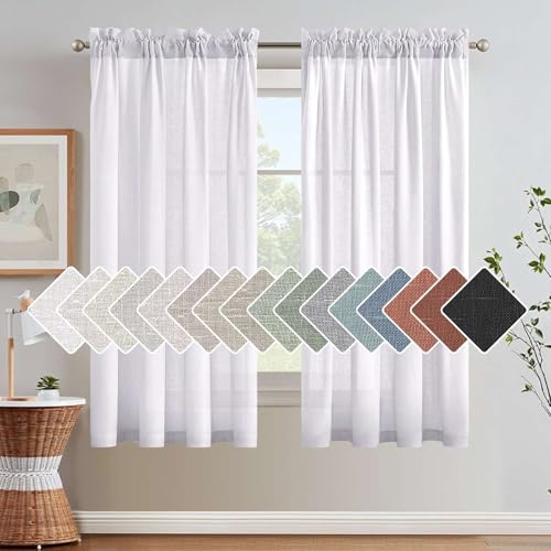 H.VERSAILTEX Window Curtain Linen Textured Semi Sheer Panels for Small Windows/Kitchen/Living Room/Bedroom, Rod Pocket, Natural & Durable (52 inch W X 63 inch L, Set of 2, Heathered White) - color: *Heathered White, size: 52"W x 63"L (Pack of 2)
