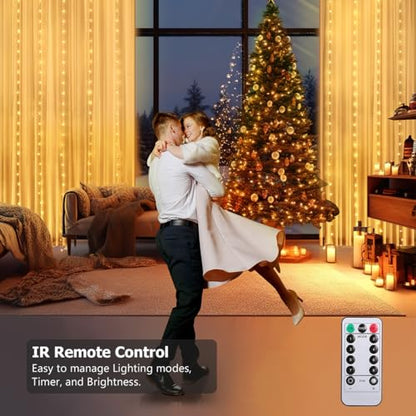 Fairy Curtain Lights 10ft x 10ft, 300 LED Twinkle String Lights - size: 300-LED Warm White 10ft x 10ft