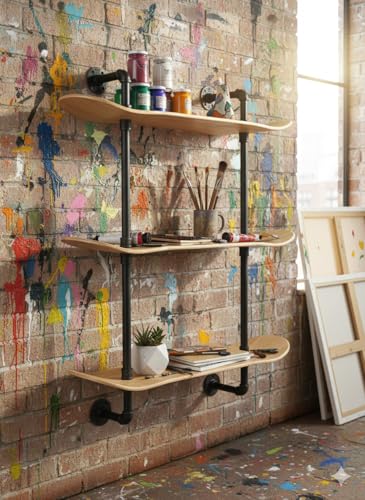 Industrial Pipe Floating Shelf, 3 Tier, Skateboard Decks, Easy Assembly - size: 3 Tier Shelf