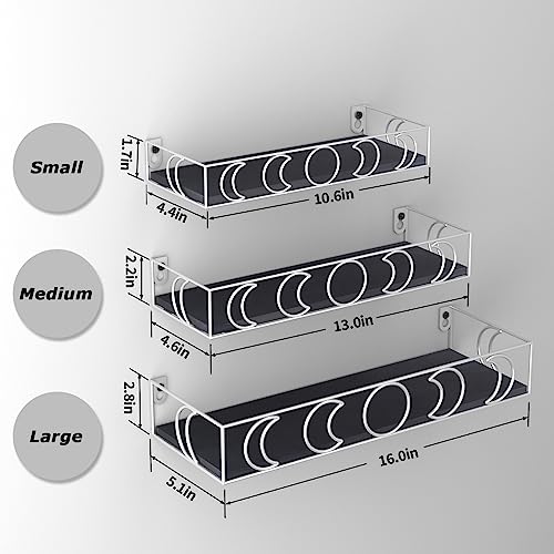 PHAREGE Moon Phase Floating Shelves Black Silver Set of 3 - color: Black Silver