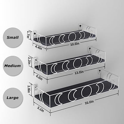 PHAREGE Moon Phase Floating Shelves Black Silver Set of 3 - color: Black Silver