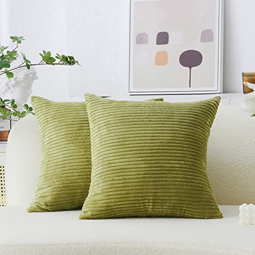 Home Brilliant Pillow Covers Corduroy 16x16 Throw Pillows for Couch Striped Velvet Cushion Covers for Bed Decor, Set of 2, 16 x 16 Inch, Grass Green - color: Grass Green, size: 16" x 16" (Pack of 2)