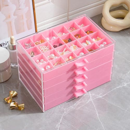EYUFONG Earring Storage Box Organizer 5 Drawers with 120 Small Compartments - color: Pink