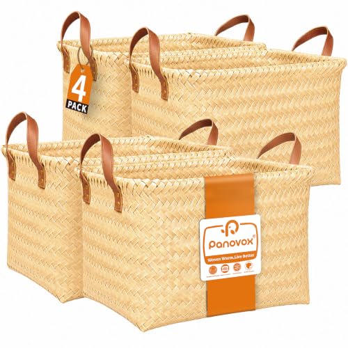Wicker Storage Baskets, 4 Pack Woven Baskets for Shelves, Yellow - color: Rectangle Yellow