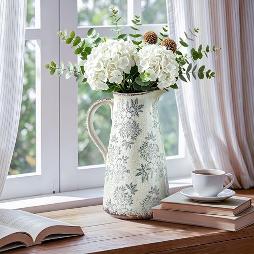 Enra Blue and White Ceramic Pitcher Vase, 12.2" Tall Flower Vase - color: 03-blue and White-12.2 Inch