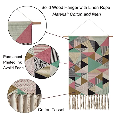 Cotton Wall Tapestry Hanging Decor, 20x34" Large Macrame Woven Boho Chic Bohemian Abstract Geometric Printed Tapestries Decor Gift for Apartment Dorm Kids Livingroom Bedroom Door Entrance Home Office