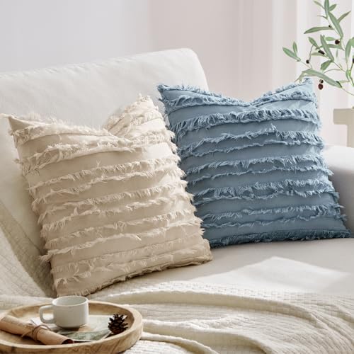 MIULEE Boho Linen Striped Throw Pillow Covers 20x20, Neutral Beige - color: Natural Beige, size: 20" x 20" (Pack of 2)