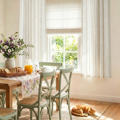 jinchan Beige Linen Curtains with Laced Trim Back Tab 50 x 63 Inch 2 Panels - color: Laced Beige, size: 50"W x 63"L (Pack of 2)
