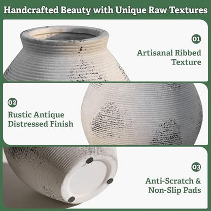 Ceramic Vase Rustic Pottery Vase,Neutral Gray Distressed Vases 7.87" - size: 7.87 In-textured-gray