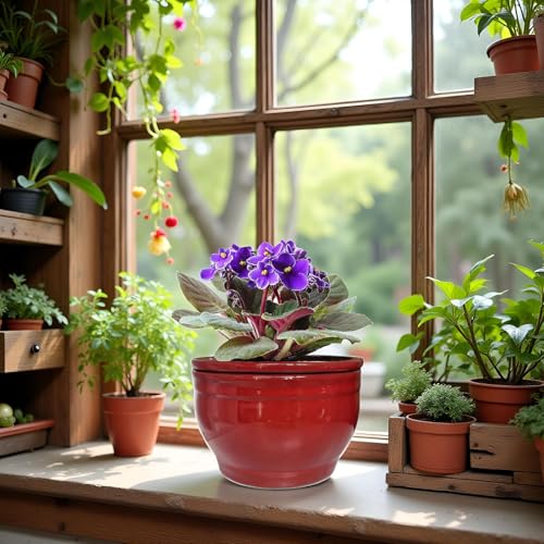 Self Watering African Violet Pots Red 6 inch - color: Red