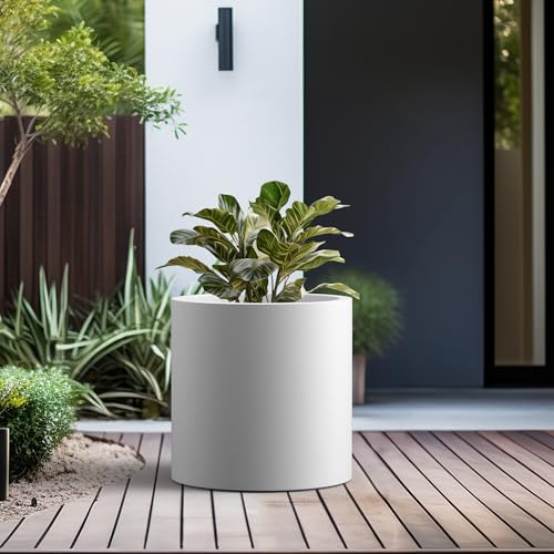 Kante Large Round Cylinder White Concrete Planter 15.8" Tall, Outdoor - color: Pure White, size: 15.7" Dia