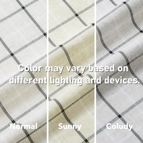 Aspen Plaid 54 Inch Natural Linen Curtains Black White Stripes - color: Plaid Beige/Black, size: 40"W x 54"L (Pack of 2)