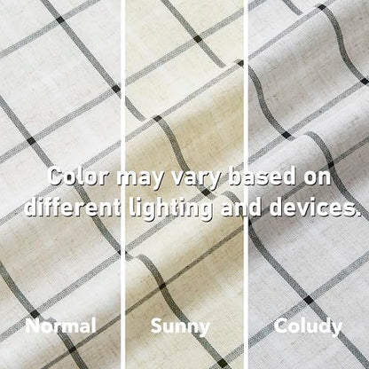 Aspen Plaid 54 Inch Natural Linen Curtains Black White Stripes - color: Plaid Beige/Black, size: 40"W x 54"L (Pack of 2)