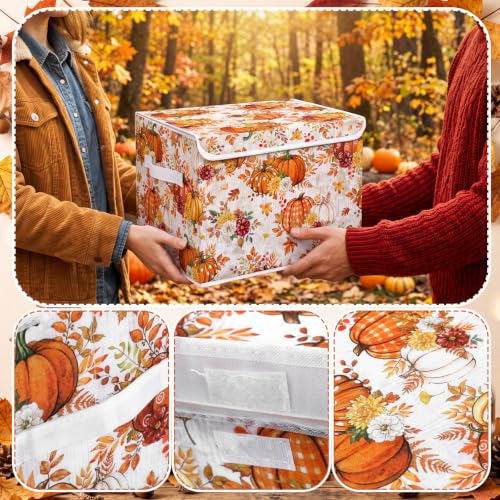 Briwooody Fall Pumpkin Storage Bin with Lid and Carrying Handle Storage Box - style: Fall Pumpkin