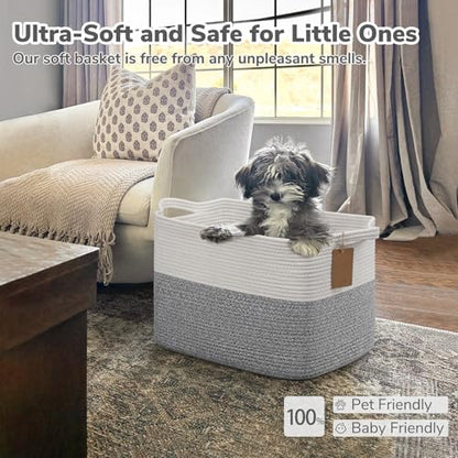 Goodpick 50L Large Woven Rope Storage Basket with Handles, Light Gray - color: Light Grey, size: 18"L x 14"W x 12"H