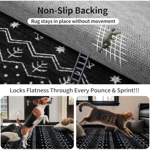 SERISSA 2x3 Washable Non-Slip Boho Area Rugs for Entryway - color: Black, size: 2' x 3' (Rectangular)