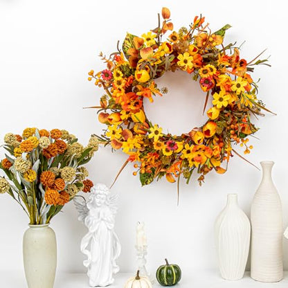 Yawwind 18 Inches Fall Wreath Autumn Wreath Farmhouse Fall Floral Wreaths - size: 18 Inches