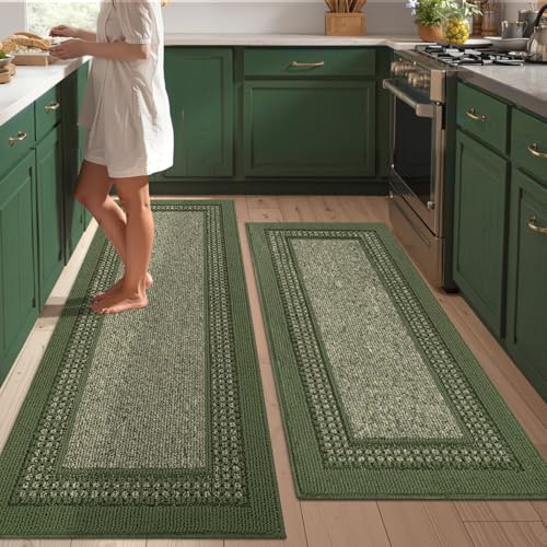 hicorfe Kitchen Runner Rugs,Set of 2 Non Slip Kitchen Mats for Floor - color: Green, size: 20"x59"+20"x48"