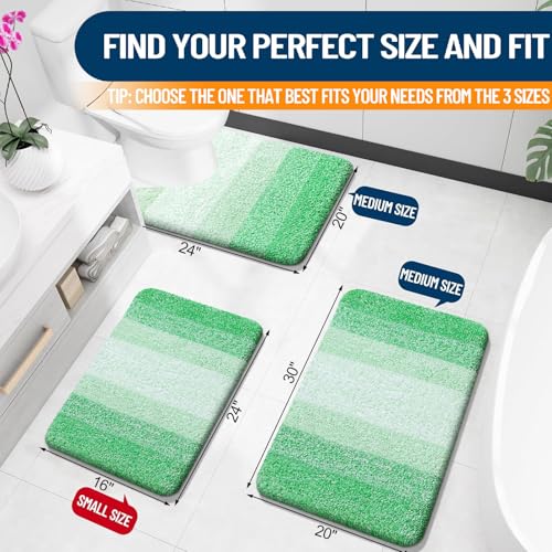 OLANLY Small Bathroom Rugs 24x16, Extra Soft Absorbent Microfiber Bath Rugs - color: Green, size: 24" X 16"