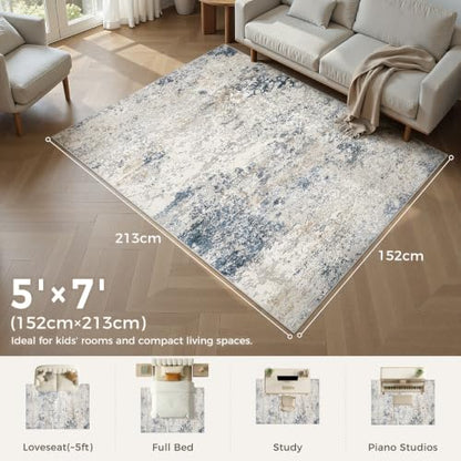 DMOYEST Area Rug Living Room Rugs 5x7 Washable Abstract Beige Blue Carpet - color: Beige Blue, size: 5' x 7' (Rectangular)