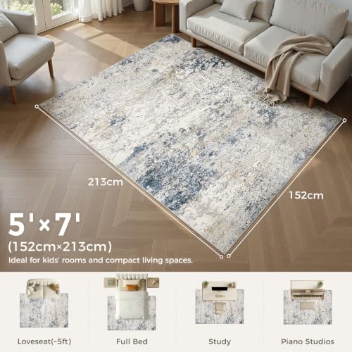DMOYEST Area Rug Living Room Rugs 5x7 Washable Abstract Beige Blue Carpet - color: Beige Blue, size: 5' x 7' (Rectangular)