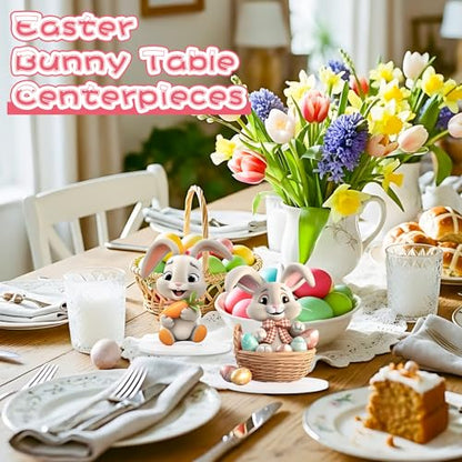 Wenqik 6 Sets Easter Table Decorations Easter 5.1"x4.3" Bunny Wooden Table Centerpieces 3D Visual Tiered Tray Centerpiece Party Supplies Wooden Spring for Home Farmhouse Bedroom Living Room Decor - style: Bunny