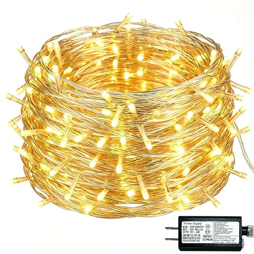 Warm White Christmas Lights - 100 LED 33ft String Lights for Bedroom Indoor, 8 Modes Fairy Twinkle Lights Plug in, Waterproof Outdoor Hanging Lights for Room, Xmas Tree, Garden & Party Decor - color: Warm White