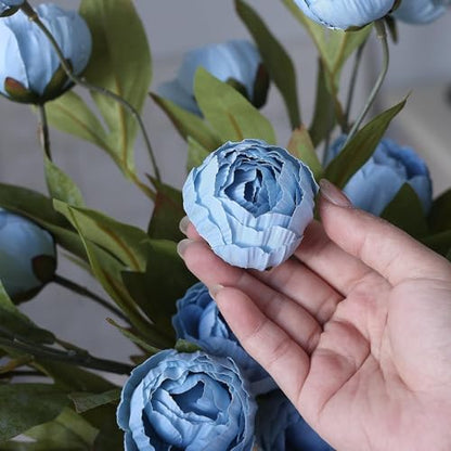 6 Pcs 27" Faux Silk Peony Artificial Flowers Stems for Vase (Dusty Blue) - color: Dusty Blue