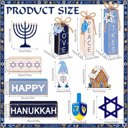 11 Pcs Hanukkah Wooden Tiered Tray Decor Chanukah Tabletop Signs - style: Hanukkah