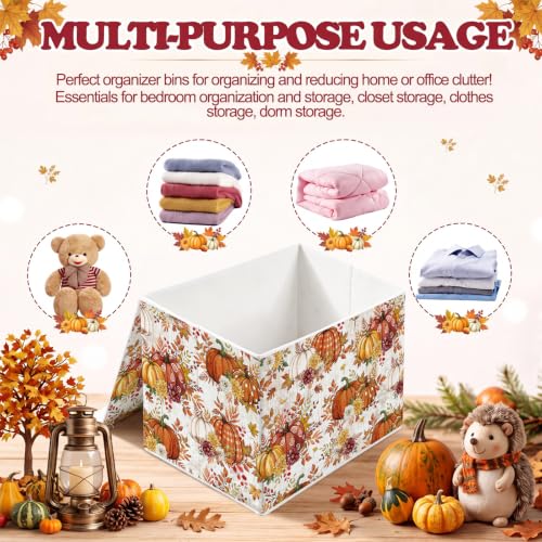 Briwooody Fall Pumpkin Storage Bin with Lid and Carrying Handle Storage Box - style: Fall Pumpkin