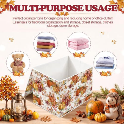 Briwooody Fall Pumpkin Storage Bin with Lid and Carrying Handle Storage Box - style: Fall Pumpkin