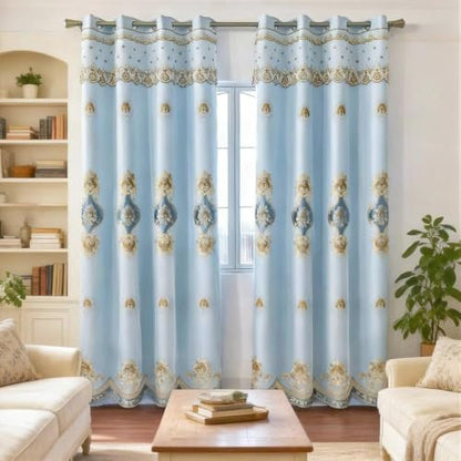 Amidoudou 1 Pair European Double Layer Curtains with Sheer Curtains for Living Room Bedroom Luxury Embroidered Blackout Curtains (Blue,52x90 Inch) - color: Blue, size: 52"W x 90"L (Pack of 2)