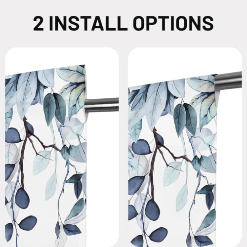 Dark Blue Eucalyptus Leaves French Door Curtain 1 Panel, 26x40 in - color: Eucalyptus Leaves-dark Blue, size: 26"W x 40"L (Pack of 1)