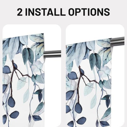 Dark Blue Eucalyptus Leaves French Door Curtain 1 Panel, 26x40 in - color: Eucalyptus Leaves-dark Blue, size: 26"W x 40"L (Pack of 1)