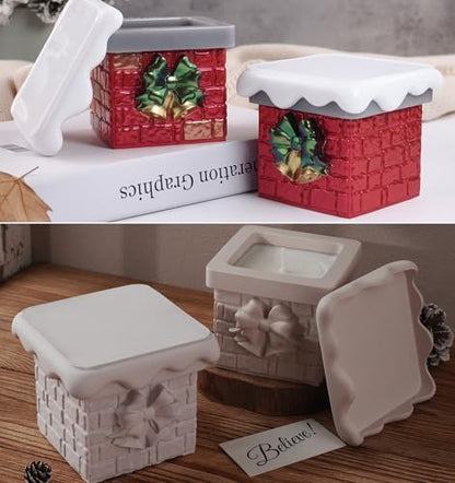 Wehous Snow Chimney Storage Box Silicone Molds with Lid, Unique Christmas Candle Holder Jewelry Trinket Container Epoxy Resin Mold, 3D Winter Container Storage Art Casting Craft DIY Christmas Ornament - color: Snow Chimney Box