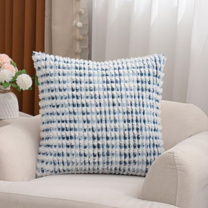 LUOYEHK Boho Throw Pillow Covers 20x20 Inch Set of 2 Chenille Tufted Pillowcase Farmhouse Neutral Cushion Covers for Couch Sofa Bed Living Room, Blue White - color: Blue White, size: 20" x 20" (Pack of 2)
