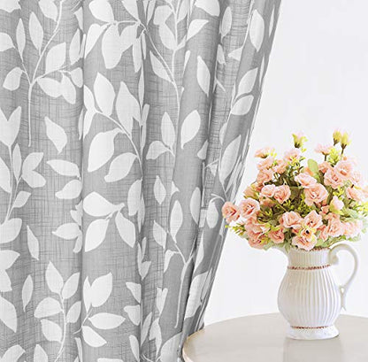 Grey Semi Sheer Leaf Curtains 52x63" Semi Sheer Panels Privacy Drapes 2pk - color: Grey, size: 52"W x 63"L (Pack of 2)