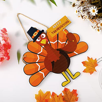 Jetec Thanksgiving Turkey Door Sign Wooden Hanging Plaque Decor,Simple - style: Simple