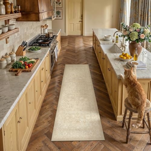 2x6 Beige Neutral Floral Runner Rug - color: Beige, size: 2' x 6' (Runner)