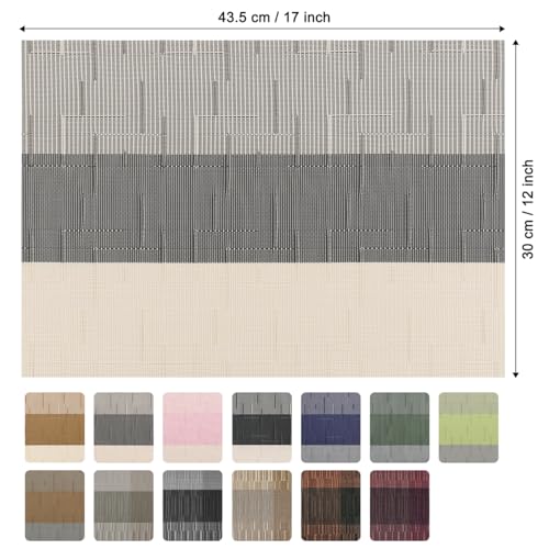 Placemats Set of 6, Vinyl Woven Heat-Resistant Place Mats - color: Beige Dark Gray, size: Set of 6