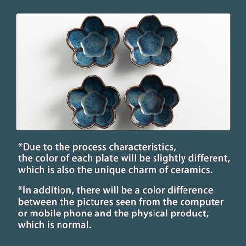 Mecaikru Ceramic Jewelry Tray, 3.5 in Flower Ring Dish with Gift Box & Card - color: blue