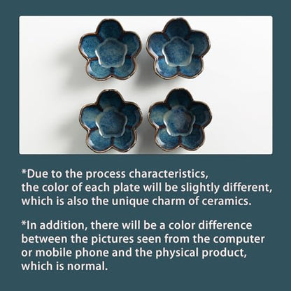 Mecaikru Ceramic Jewelry Tray, 3.5 in Flower Ring Dish with Gift Box & Card - color: blue