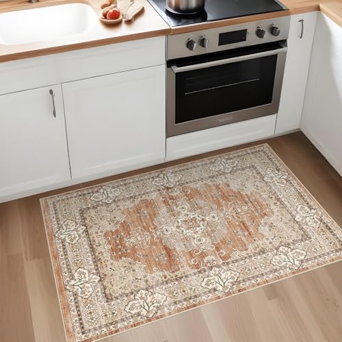 2x3 Washable Entryway Area Rug - Non-Slip Boho Throw Rugs Terracotta Beige - color: Brick/Terracotta, size: 2' x 3' (Rectangular)