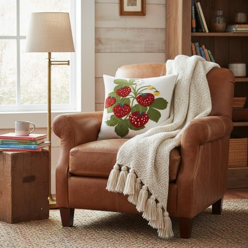Embroidered Throw Pillow Covers 18x18 inch Pack of 2 Red Strawberry - color: Red Strawberry