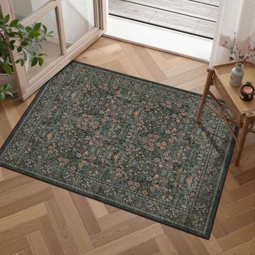 2x3 Kitchen Rugs Floral Small Washable Entryway Rug Runner, Black - color: Black, size: 2' x 3' (Rectangular)