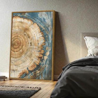 BingruiArt Faux Wood Tree Ring 08 Canvas Wall Art 24x36 Framed - color: Tree Ring - 08, size: 36"L x 24"W